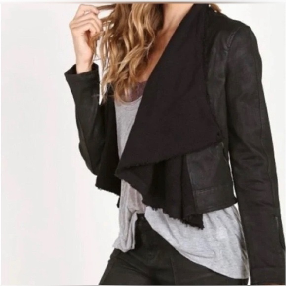 Free People Shawl Drape Front Denim Moto Jacket Black 12 Boho Grunge StreetStyle - Picture 8 of 16